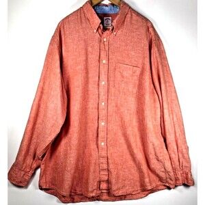 Brooks Brothers 346 Linen Shirt Mens XL Coral Orange Button Down Long Sleeve